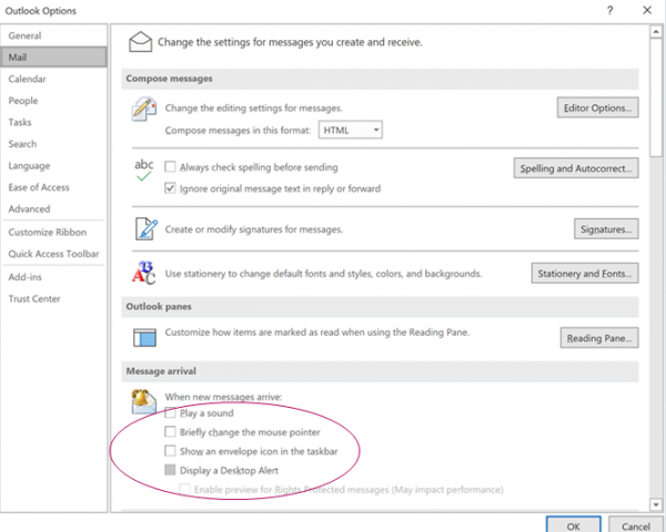 email notification settings